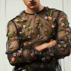 INCERUN Men T-shirts Fashion See-through Mesh Embroidered Flower Decor Long Sleeve Black Tshirts Summer Cool Party Male Tops