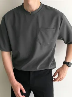 INCERUN Men Solid Color Short Sleeve T-Shirt Round Neck Loose Fit Men's Tee Summer Casual Daily Mens Top