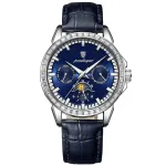 POEDAGAR Business Men Watch Luxury Rhinestone Leather Wristwatch Luminous Waterproof Calendar Quartz Watch