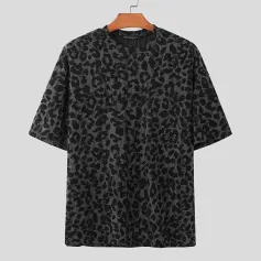 INCERUN Men's Leopard Print Short Sleeve T-shirt Summer Daily Comfy Crew Neck T-shirt