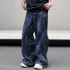 INCERUN Mens Leopard Print Daily Pant Side Zipper Design Fashion Loose Fit Long Trousers for Men Large Size S-5XL