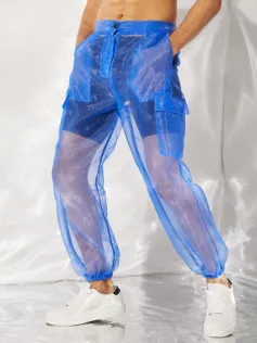 INCERUN Men Transparent Mesh Zipper Pants Nightclub Party Mens Pants Fashion Street Men's Bottoms