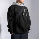INCERUN Mens Letter Embroidery Long-Sleeve Sweatshirt Fashion Patchwork Hooded Sweatshirts Loose Fit for Male S-5XL