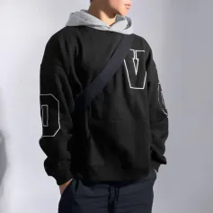 INCERUN Mens Letter Embroidery Long-Sleeve Sweatshirt Fashion Patchwork Hooded Sweatshirts Loose Fit for Male S-5XL