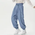 INCERUN Men Pants Tie Design Solid Color Casual Elastic Trousers Comfy Daily Solid Color Pants with Side Pockets