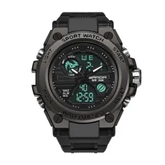 SANDA Men's Sport Dual Display Watch Outdoor Waterproof Luminous Date Week Multifunctional Digital Wristwatch