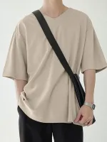 INCERUN Men's Loose Comfort Solid Color V-Neck Short Sleeve T-Shirt