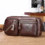 BULLCAPTAIN Men's Genuine Leather Waist Bag Large Capacity Chest Bag Outdoor Sports Zipper Fanny Packs