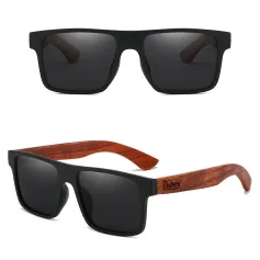 DUBERY Vintage Wooden Polarized Sunglasses for Men Women UV400 Protection Fashion Square Sun Glasses for Driving Travel Fishing