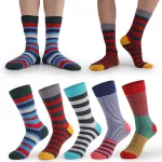 5Pairs Colorful Striped Men Long Socks Fun Novelty Cotton Dress Socks Comfy Breathable Crew Socks for Men