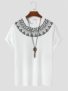 ChArmkpR Mens Geometric Tribal Stitching Short Sleeve Soft T-Shirts