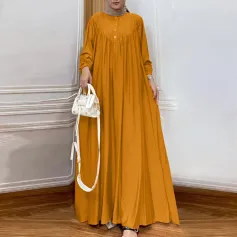 ZANZEA Women Abaya Casual Maxi A-Line Sundress Kaftans Lantern Sleeve O-Neck Plain Dress