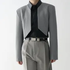 INCERUN - Blazer para hombre, diseño sencillo a la moda, corte entallado, color liso, manga larga, informal, para hombre