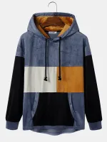 ChArmkpR Mens Color Block Patchwork Fleece Loose Drawstring Hoodies
