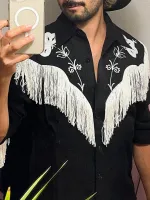 Mens Embroidered Fringe Long Sleeve Shirt