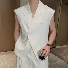 INCERUN Men Waistcoats Solid Color Sleeveless Vest Coat Fashion Design Button Mens Suits Party Casual Male Clothing Top