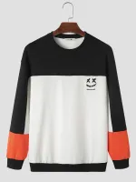 ChArmkpR Mans Glimlag Gesig Druk Kleurblok Lapwerk Pullover Sweatshirts