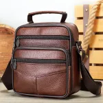 Ekphero Men Genuine Leather Messenger Bag with Zipper Large Capacity Small Shoulder Bag Retro Handbags Bussiness Casual Satchel Pack