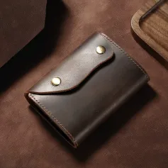 Ekphero Handmade Leather Credit Card Holder Wallet for Men Vintage Genuine Leather Multi-slot Driver's License Card Holder Wallet