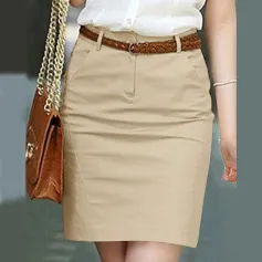 ZANZEA Konur Street Fashion OL Vinna Pils Hliðarvasar Plain Rennilás Commute Mini Blýantur Yfirpils