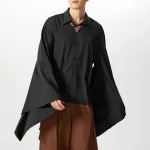 INCERUN Men's Casual Black Shirt, Button Up Long Sleeve Shirt, Chic Retro Lapel Loose Batwing Sleeve Shirt for Men