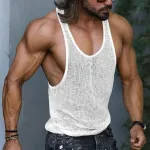 INCERUN Men Tank Tops Mesh Transparent O-neck Sleeveless Vests Streetwear Summer Breathable Fashion Men Clothing S-5XL