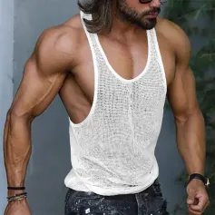 INCERUN Men Tank Tops Mesh Transparent O-neck Sleeveless Vests Streetwear Summer Breathable Fashion Men Clothing S-5XL