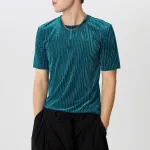 INCERUN Men T-Shirts Fashion Solid Color Skinny Elastic Top Tee Casual Summer Round Neck Short Sleeve Mens Clothing