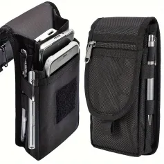 Outdoor Casual Wear-resistant Nylon Waist Bag Portable 3-compartment Layered Phone Bag Men's Belt Loop Pouch Large Capacity Wallet