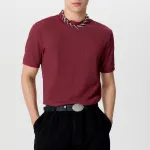 INCERUN Mens Half-collar Solid Knitted pit-stripe Short Sleeve T-shirt