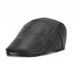 Collrown Berets Mens Flat Caps Genuine Leather Duck Tongue Cap Classic Adjustable Casual Driving Cabbie Hat
