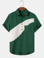 ChArmkpR Mens Shirt Contrasting Colors Patchwork Short Sleeve Shirts