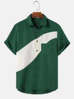 ChArmkpR Mens Shirt Contrasting Colors Patchwork Short Sleeve Shirts