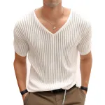 INCERUN Men T Shirts Fashion Slightly Transparent V Neck T-shirts Summer Daily Short Sleeve Top Tee Male Clothing