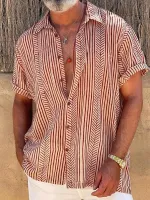 Mens Striped Casual Lapel Collar Short Sleeve Shirts