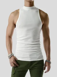 INCERUN Mens Fashion Solid Color Knitted Elastic Tank Top