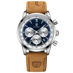 POEDAGAR Men's Luminous Waterproof Quartz Watch Fashion Comfortable Leather Multi-function Business Casual Wristwatch