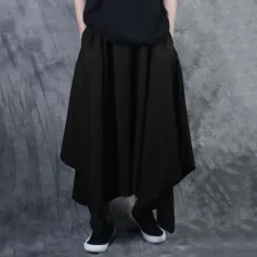 INCERUN Men Black Pant Fashion Casual Loose Fit Irregular Pant Skirt Spring Summer Mens Elastic Black Streetwear Pants