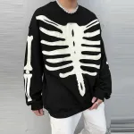 INCERUN Mens Skeleton Print Color Block Long Sleeve Hoodie Fashion Loose Fit Crew Neck Fall Top for Male S 5XL