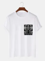 Mens Ethnic Paisley Print Crew Neck Short Sleeve T-Shirts