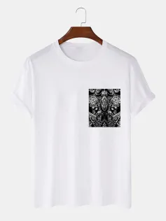 Mens Ethnic Paisley Print Crew Neck Short Sleeve T-Shirts