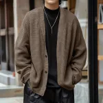 INCERUN Men Simple Textured Cardigan Sweater Comfortable Loose Fit Botton Front Lapel Thick Sweater Cardigan for Men Fall Plus Size S-5XL