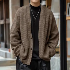 INCERUN Men Simple Textured Cardigan Sweater Comfortable Loose Fit Botton Front Lapel Thick Sweater Cardigan for Men Fall Plus Size S-5XL