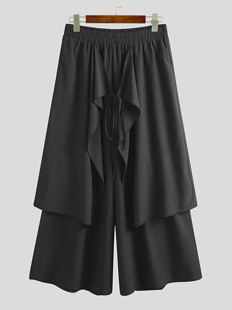 INCERUN Men Pant Elastic Black Irregular Design Skirt Pant Loose Fit Fashion Mens Streetwear Pants S-5XL