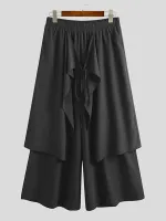 INCERUN Men Pant Elastic Black Irregular Design Skirt Pant Loose Fit Fashion Mens Streetwear Pants S-5XL