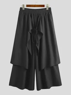 INCERUN Men Pant Elastic Black Irregular Design Skirt Pant Loose Fit Fashion Mens Streetwear Pants S-5XL
