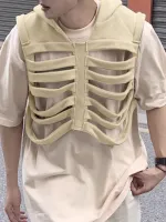 INCERUN Men Vests Skeleton Rib Deconstructed Design Hooded Sleeveless Streetwear Male Waistcoats Fashion Casual Vests Men S-5XL