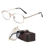 Anti Blue Light Multifocal Reading Glasses, Portable Foldable Presbyopic Glasses for Both Near Far Distances, Gold Frame Eyeglasses