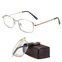 Anti Blue Light Multifocal Reading Glasses, Portable Foldable Presbyopic Glasses for Both Near Far Distances, Gold Frame Eyeglasses