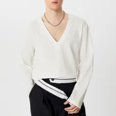 INCERUN Men Fashion V-neck Long Sleeve T-shirt Comfy Loose Fit Solid Color Tshirt Top for Men Plus Size, Spring Fall
